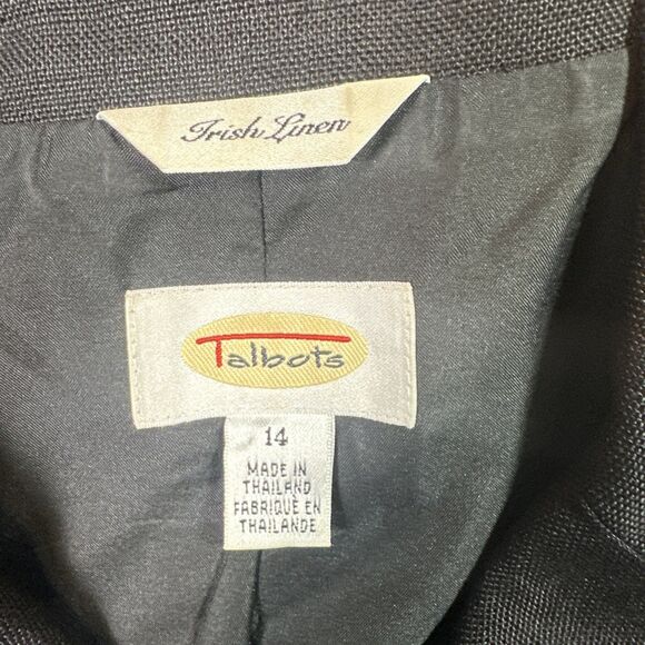 Talbots Blazer Jacket Irish Linen Black 3 Button 3/4 Sleeve Pockets Size 14 - Picture 3 of 9